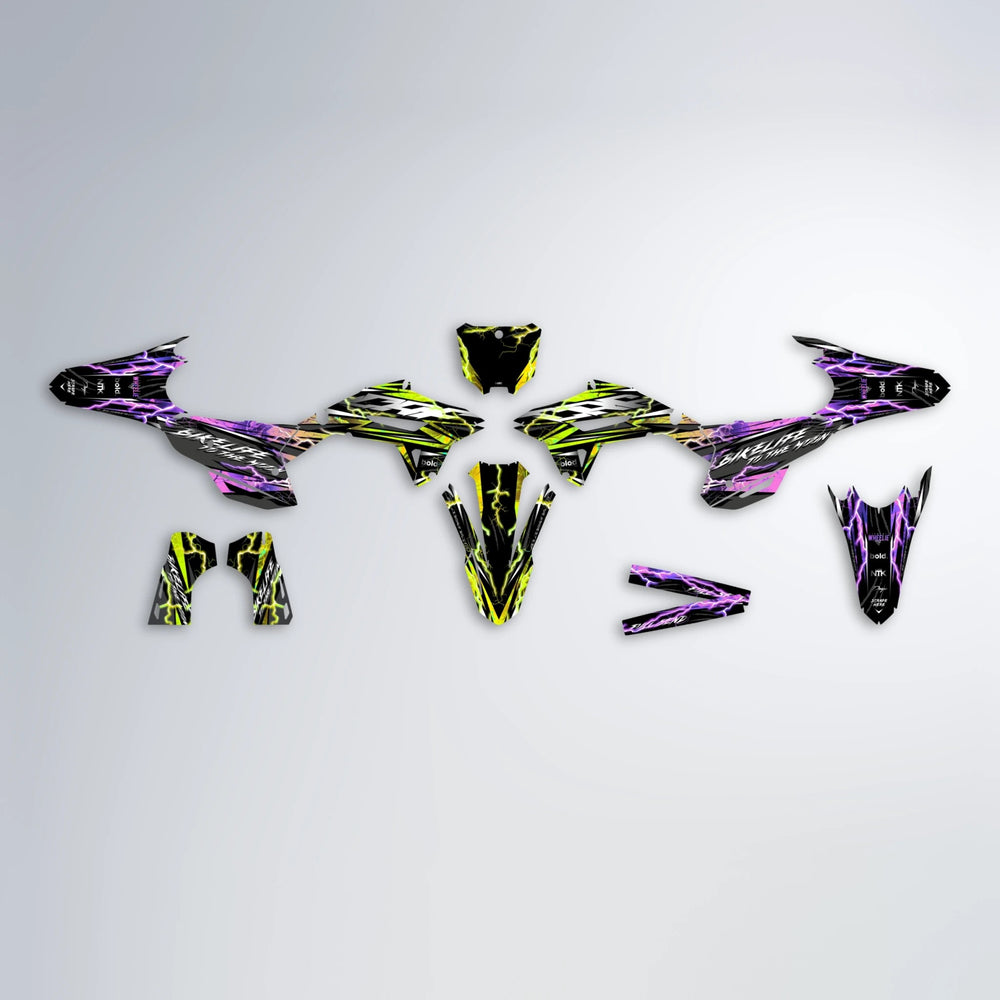 TRINITY Honda graphics kit parts layout in Purple & Yellow
