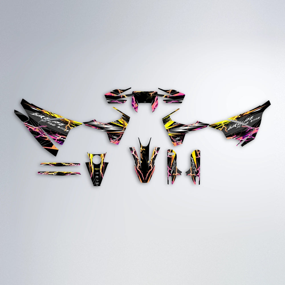 TRINITY Husqvarna 701 graphics kit parts layout in Pink & Yellow