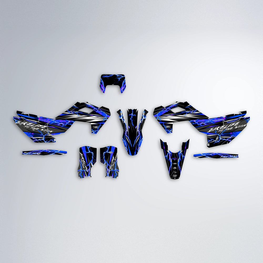 TRINITY Husqvarna FE/TE graphics kit parts layout in Blue