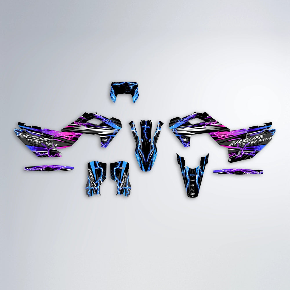 TRINITY Husqvarna FE/TE graphics kit parts layout in Blue Purple Fade