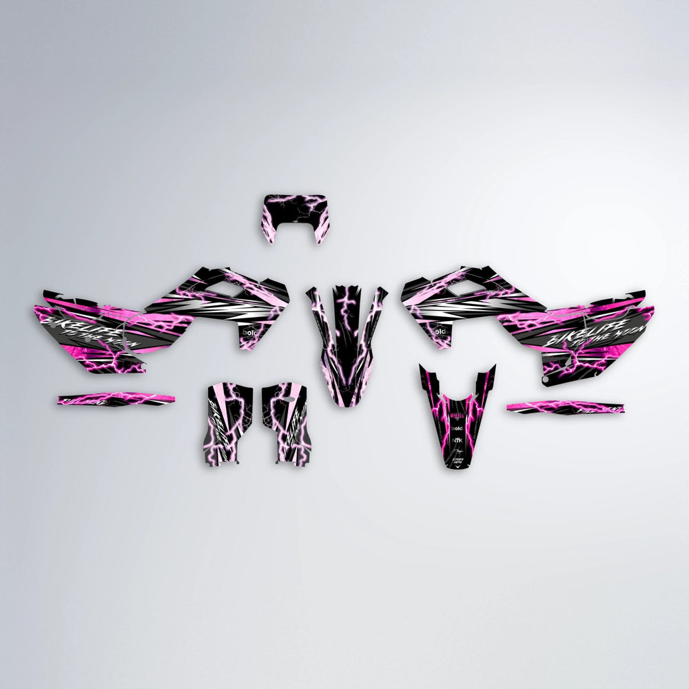 TRINITY Husqvarna FE/TE graphics kit parts layout in Flamingo