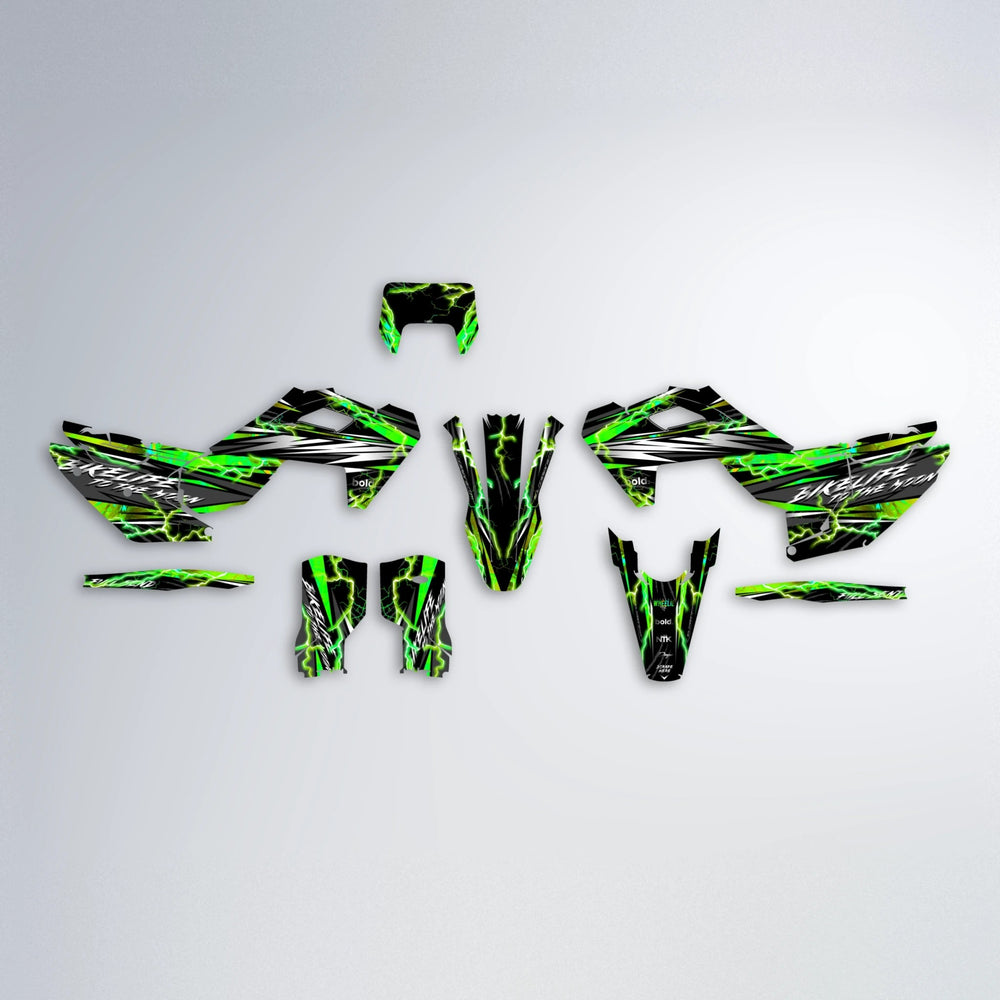 TRINITY Husqvarna FE/TE graphics kit parts layout in Green