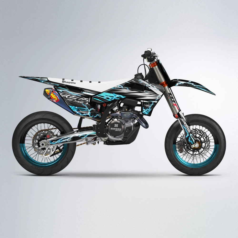 TRINITY Husqvarna FE/TE supermoto graphics kit in Light Blue & White