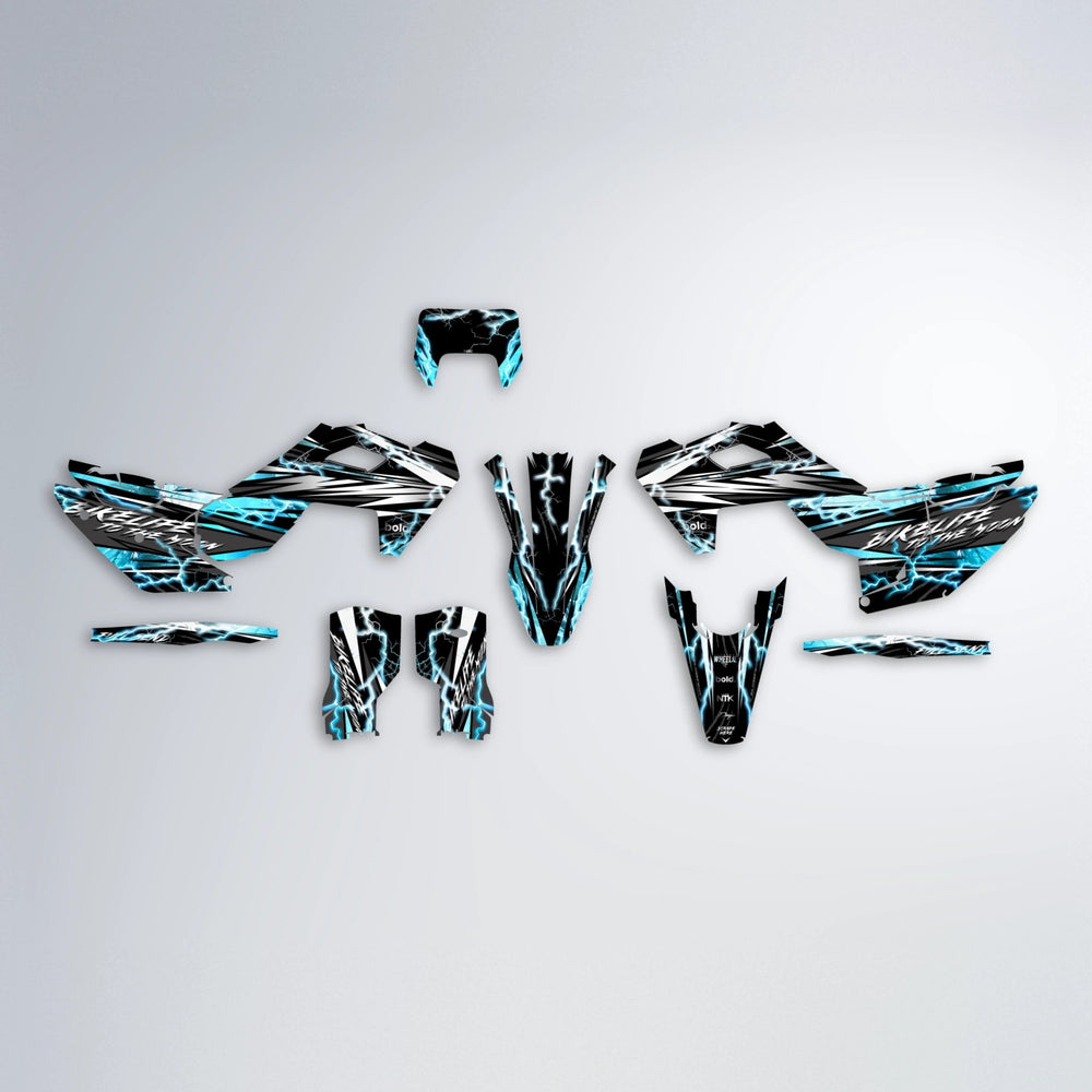 TRINITY Husqvarna FE/TE graphics kit parts layout in Light Blue & White