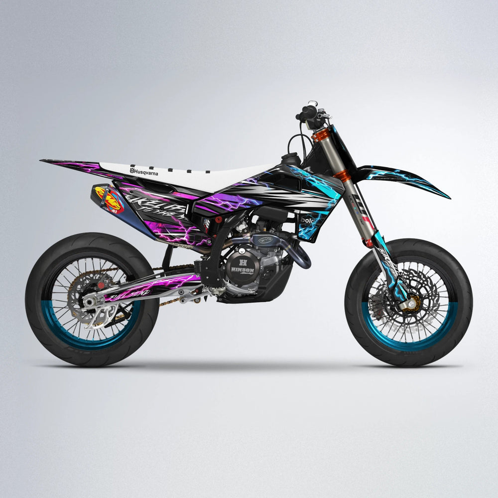 TRINITY Husqvarna FE/TE supermoto graphics kit in Pink & Light Blue