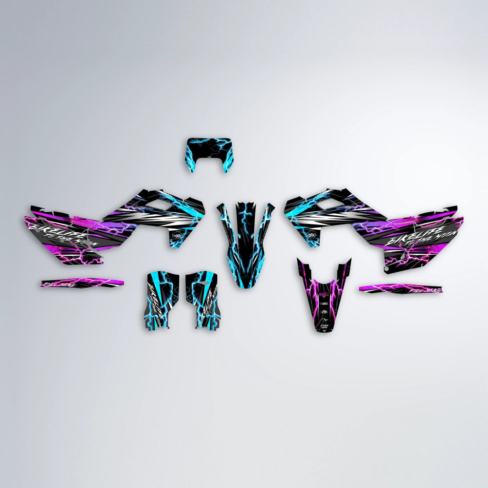 TRINITY Husqvarna FE/TE graphics kit parts layout in Pink & Light Blue