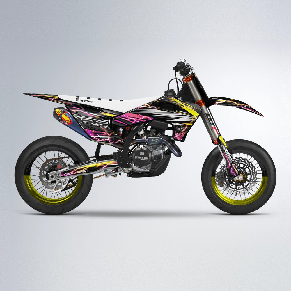 TRINITY Husqvarna FE/TE supermoto graphics kit in Pink & Yellow