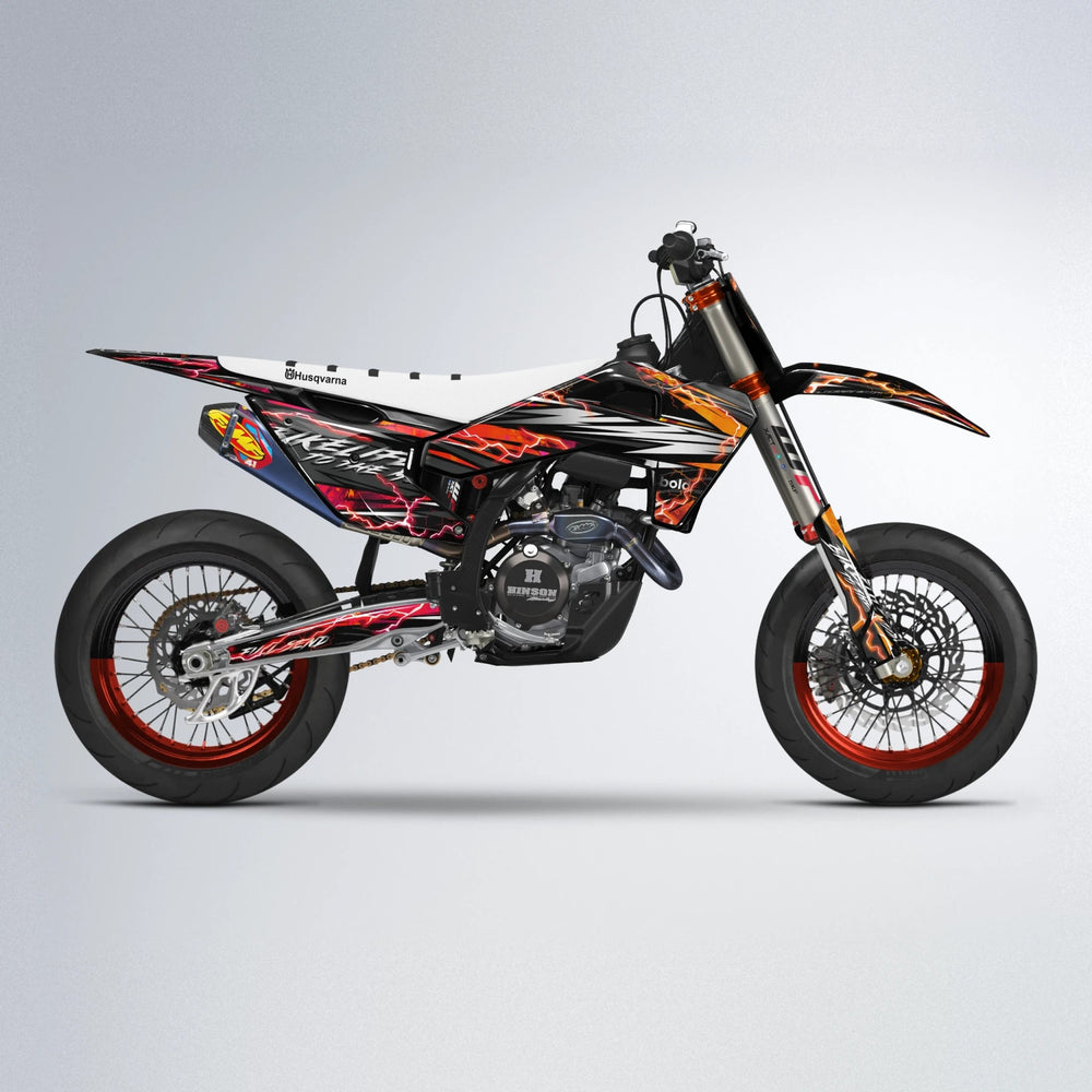 TRINITY Husqvarna FE/TE supermoto graphics kit in Red & Orange