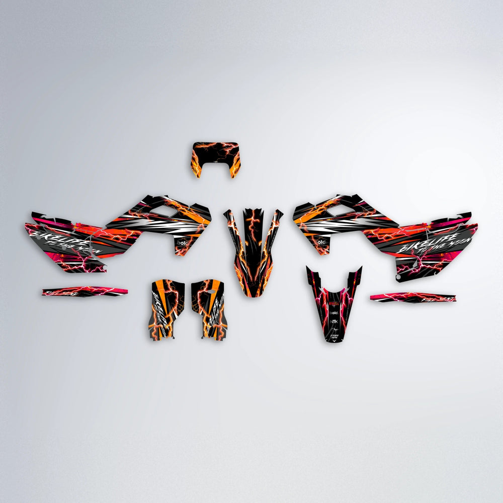 TRINITY Husqvarna FE/TE graphics kit parts layout in Red & Orange