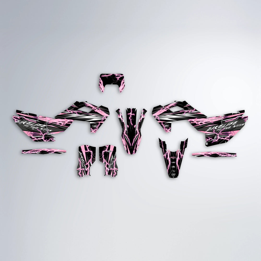 TRINITY Husqvarna FE/TE graphics kit parts layout in Sakura Pink