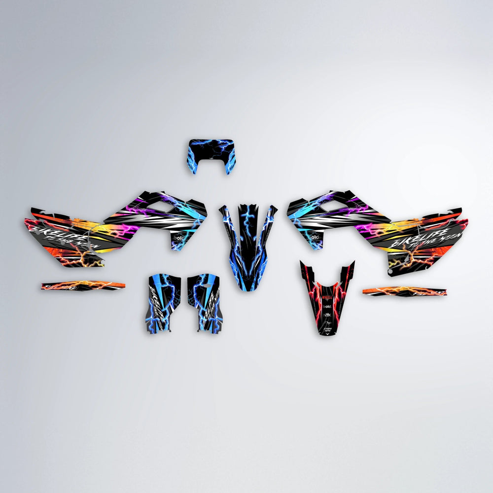 TRINITY Husqvarna FE/TE graphics kit parts layout in Sunset Fade