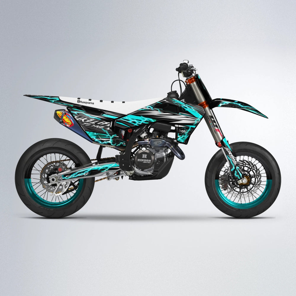 TRINITY Husqvarna FE/TE supermoto graphics kit in Teal