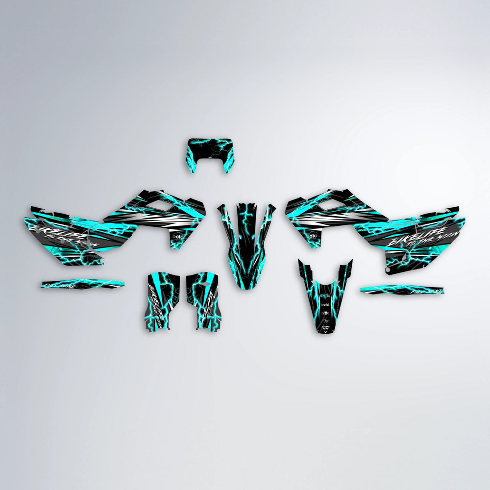 TRINITY Husqvarna FE/TE graphics kit parts layout in Teal