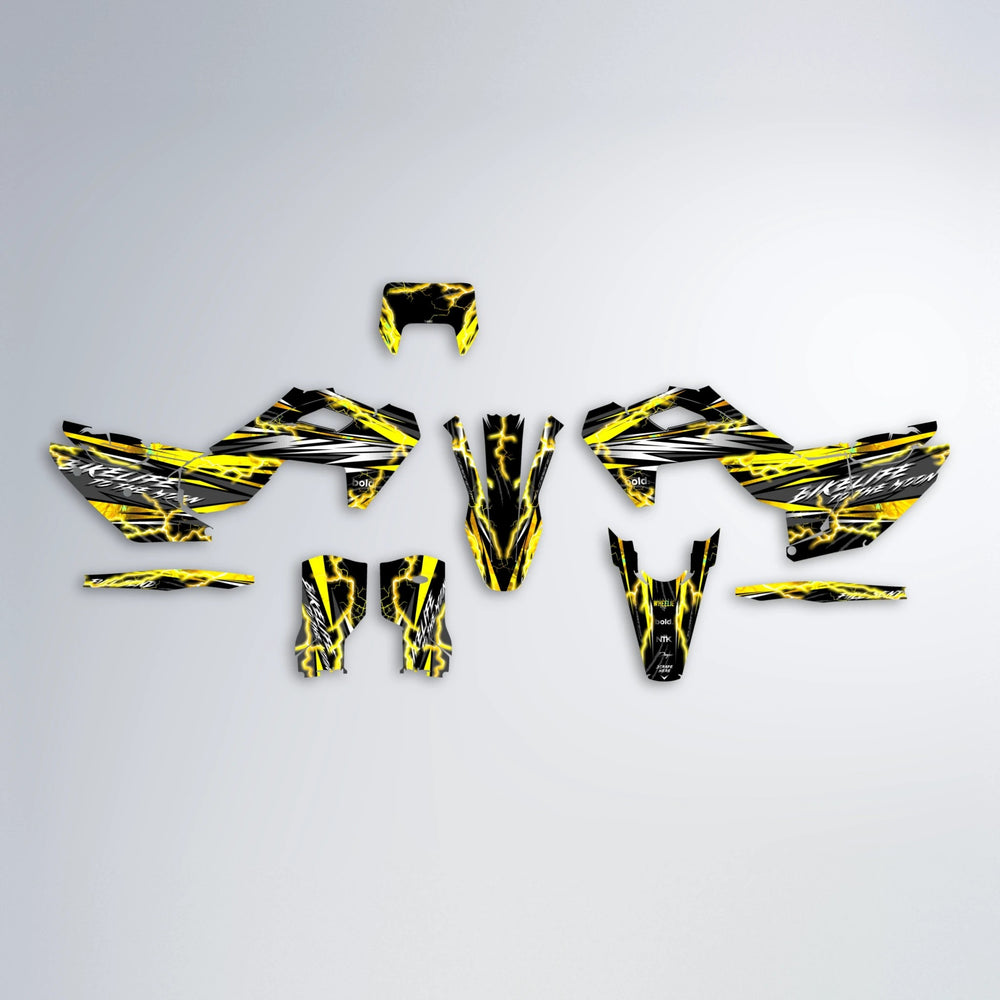 TRINITY Husqvarna FE/TE graphics kit parts layout in Yellow