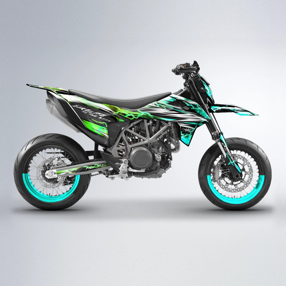 TRINITY KTM SMC 690 supermoto graphics kit in Cyan & Green