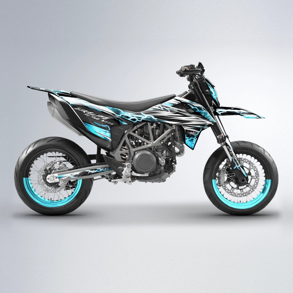 TRINITY KTM SMC 690 supermoto graphics kit in Light Blue & White