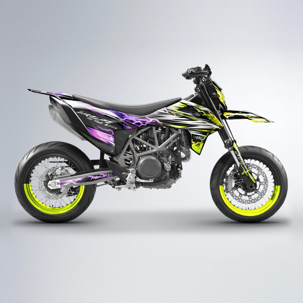 TRINITY KTM SMC 690 supermoto graphics kit in Purple & Yellow