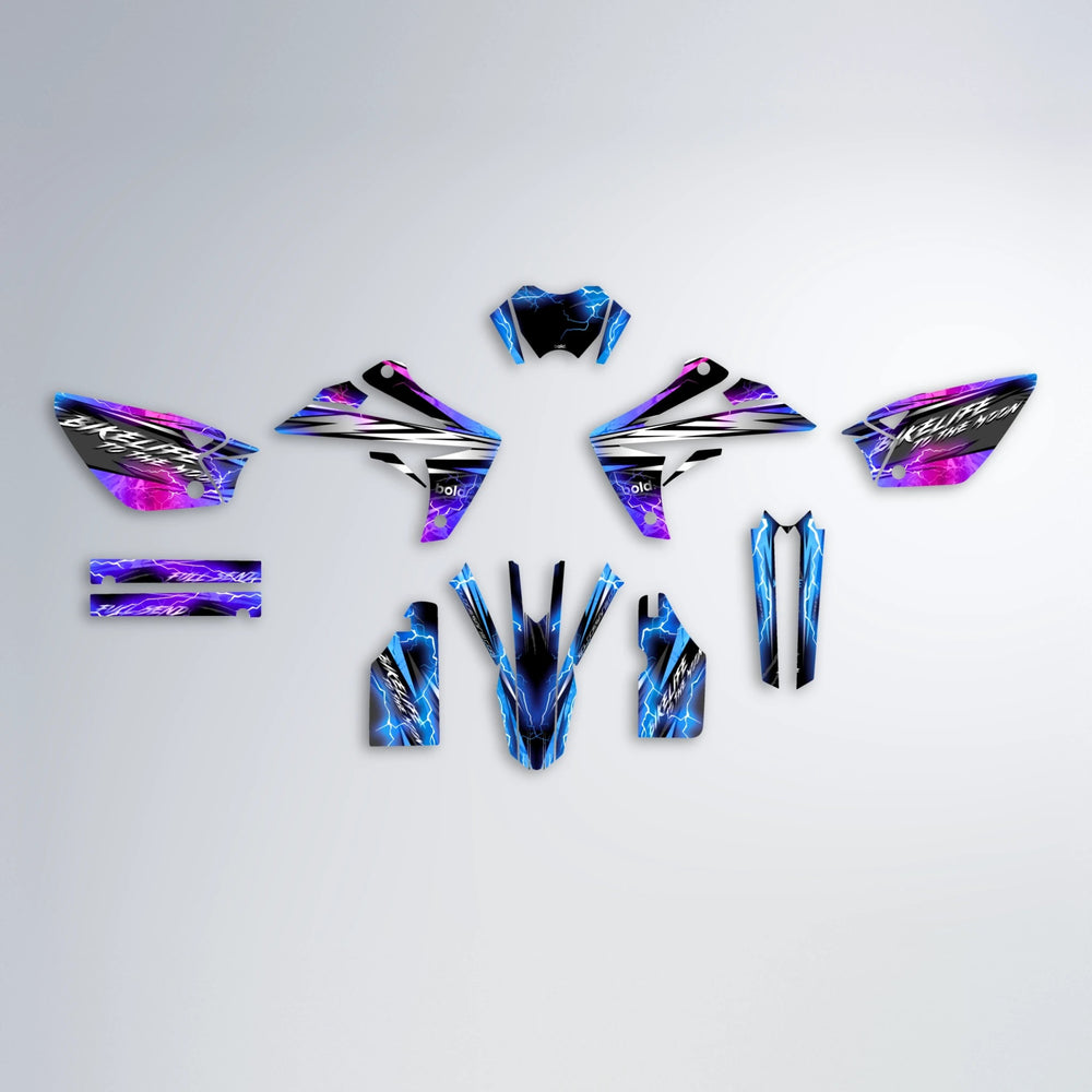 TRINITY Rieju MRT graphics kit parts layout in Blue Purple Fade