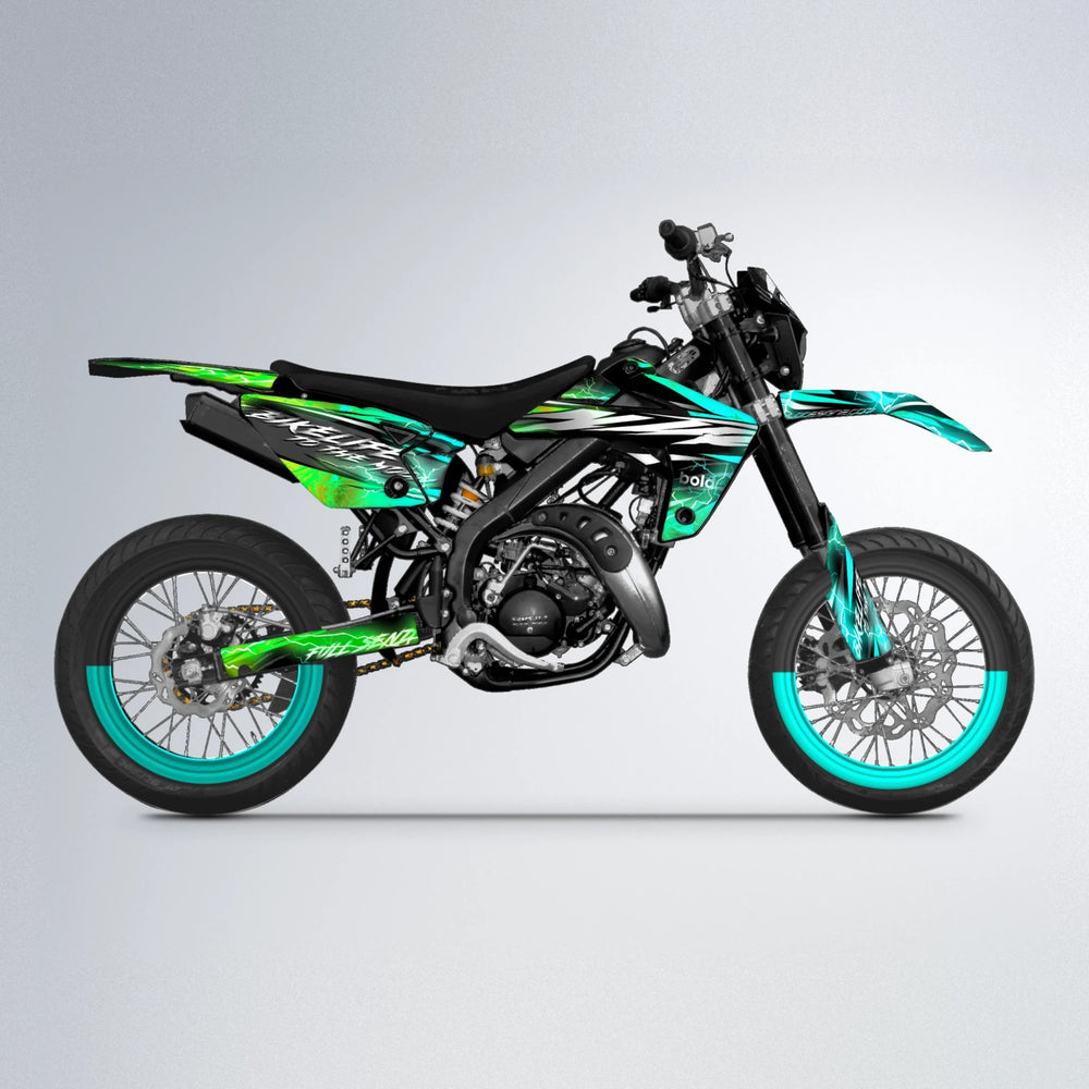 TRINITY Rieju MRT supermoto graphics kit in Cyan & Green