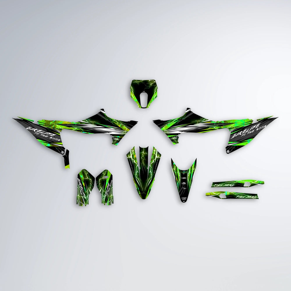 TRINITY Stark Varg MX graphics kit parts layout in Green