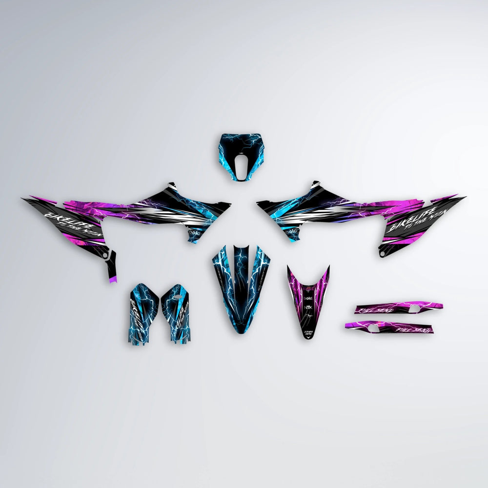 TRINITY Stark Varg MX graphics kit parts layout in Pink & Light Blue