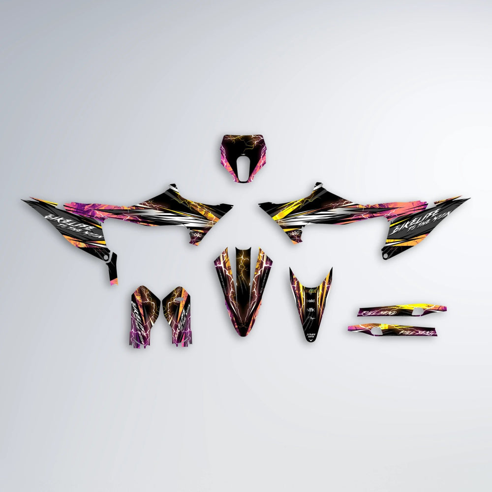 TRINITY Stark Varg MX graphics kit parts layout in Pink & Yellow
