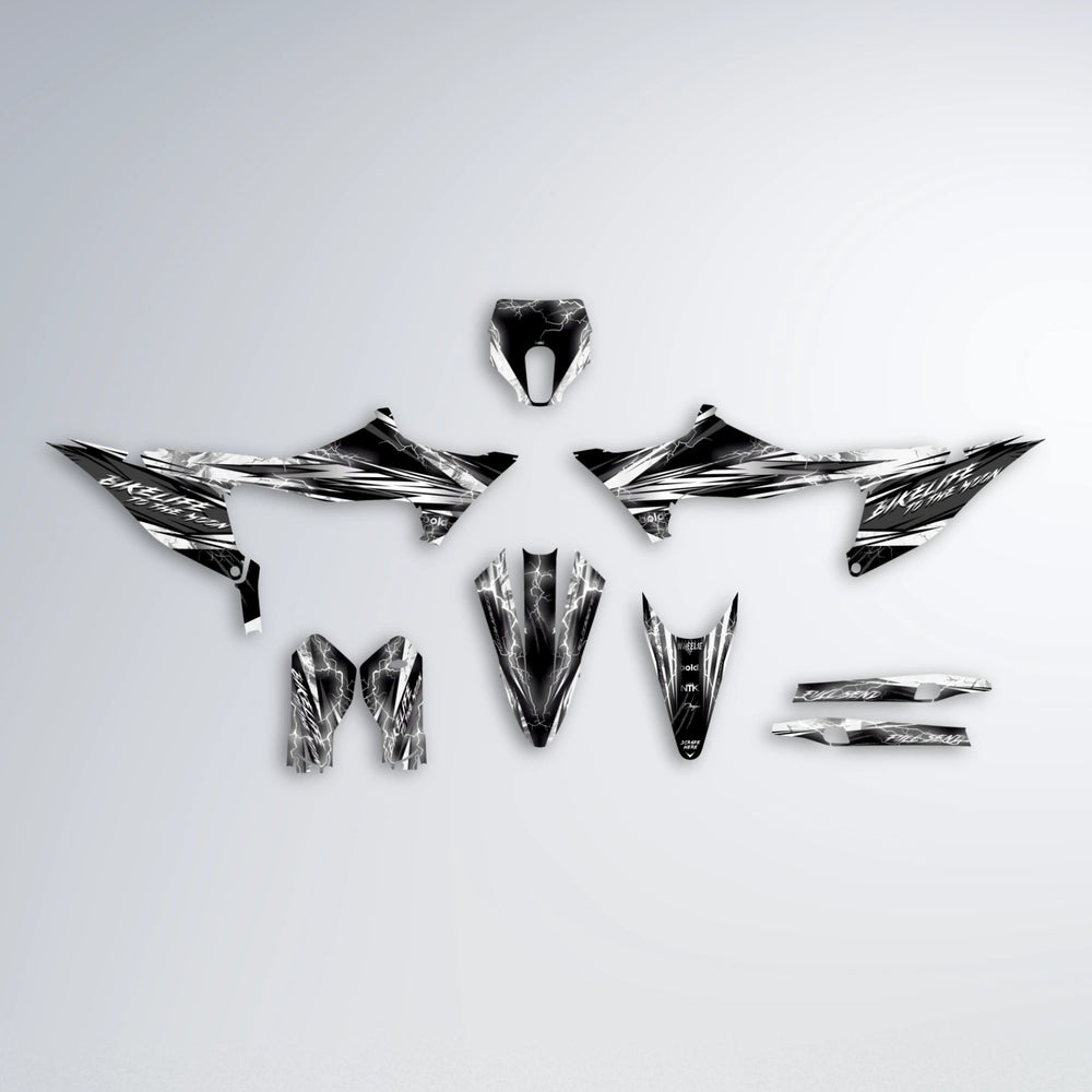 TRINITY Stark Varg MX graphics kit parts layout in White