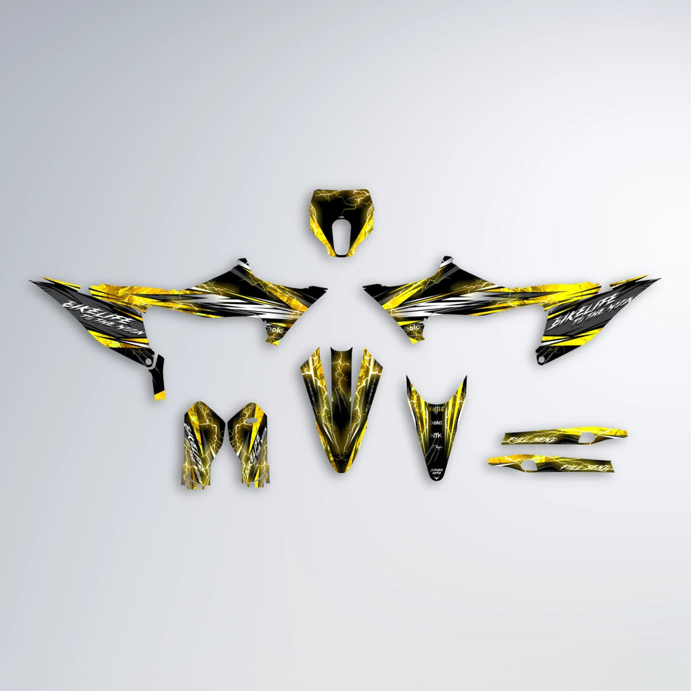 TRINITY Stark Varg MX graphics kit parts layout in Yellow
