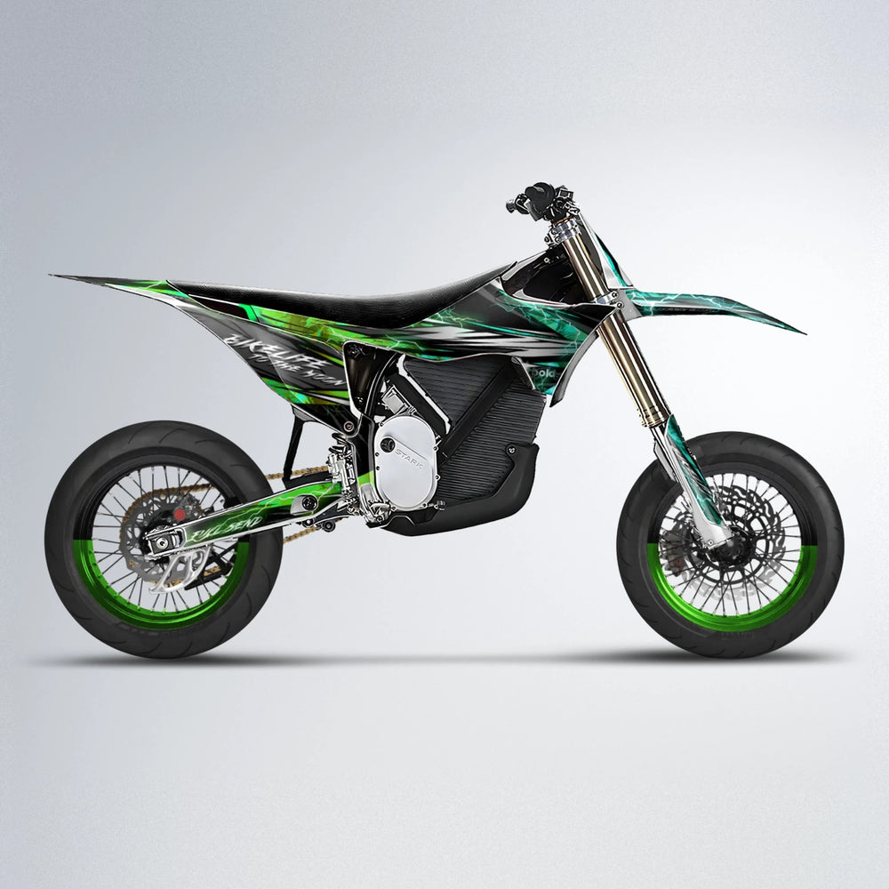 TRINITY Stark Varg SM supermoto graphics kit in Cyan & Green