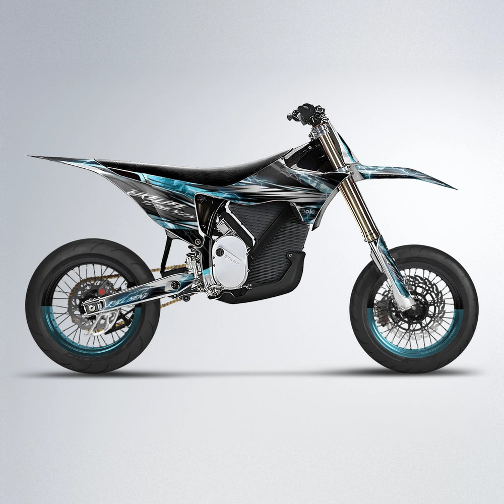 TRINITY Stark Varg SM supermoto graphics kit in Light Blue & White