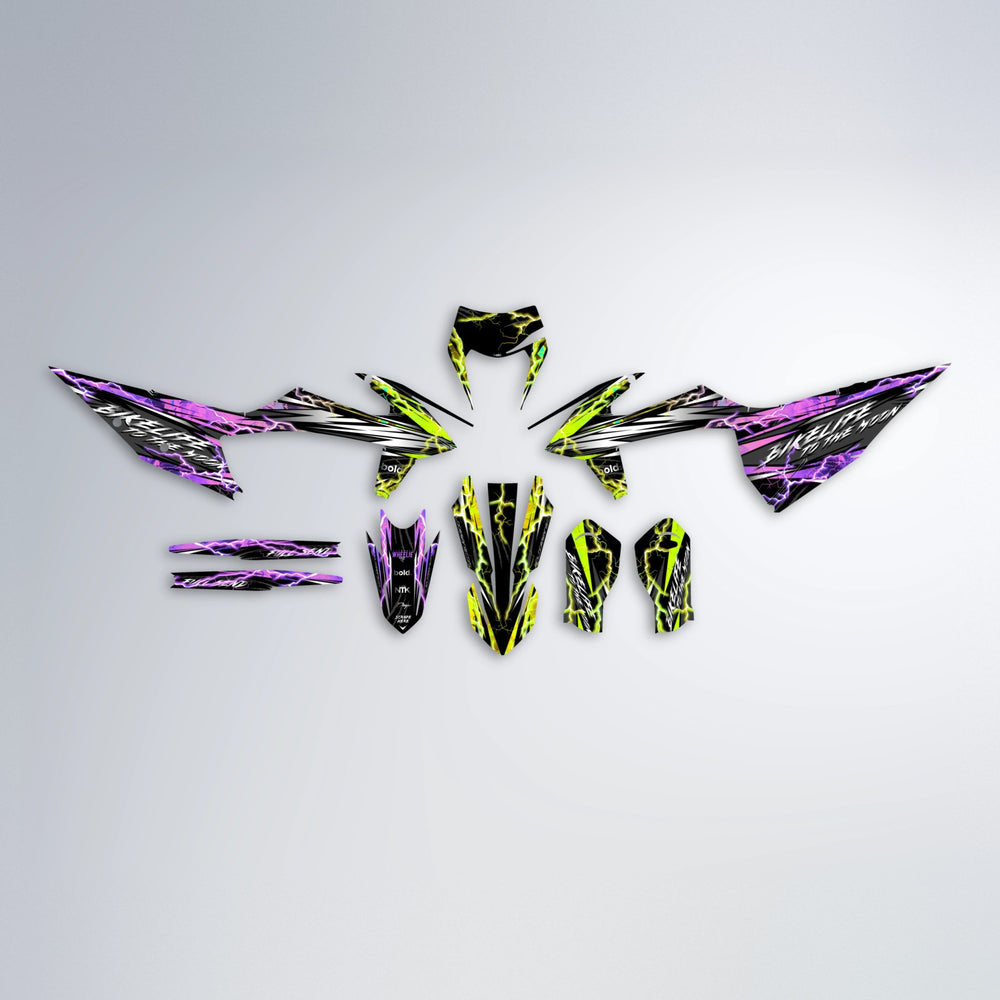 TRINITY graphics kit parts layout in Purple & Fluo Yellow