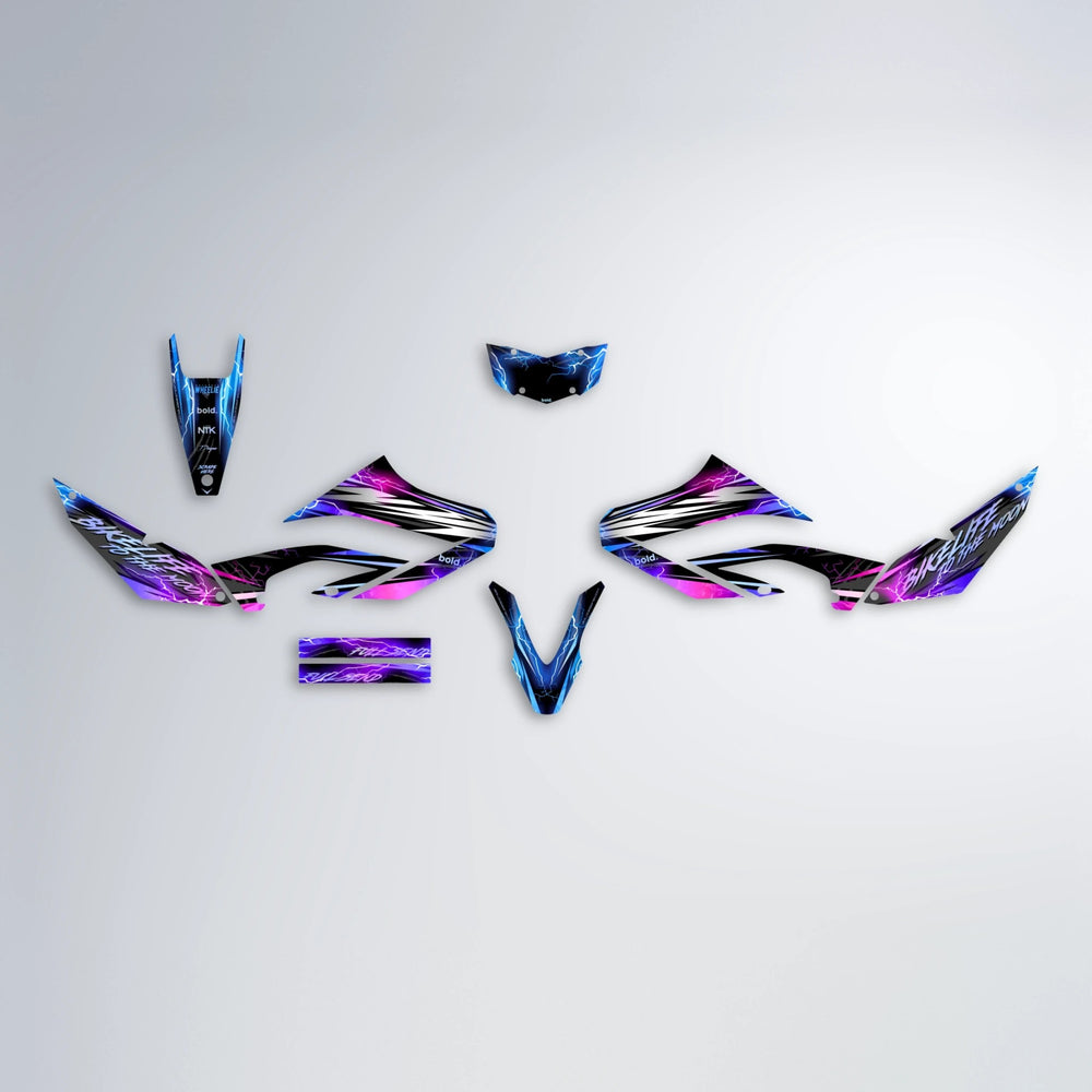 TRINITY Yamaha WR 125X graphics kit parts layout in Blue Purple Fade