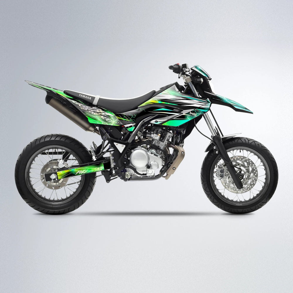 TRINITY Yamaha WR 125X supermoto graphics kit in Cyan & Green