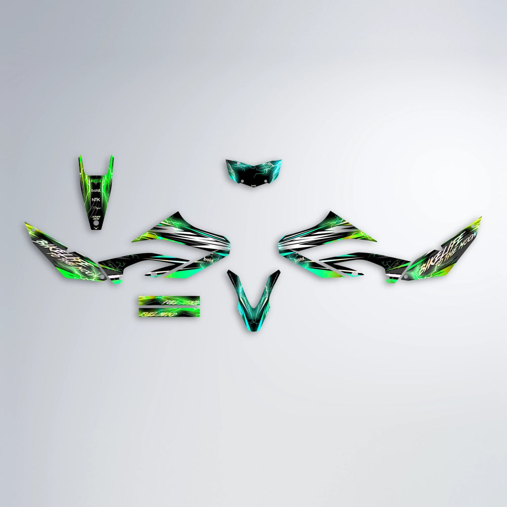 TRINITY Yamaha WR 125X graphics kit parts layout in Cyan & Green