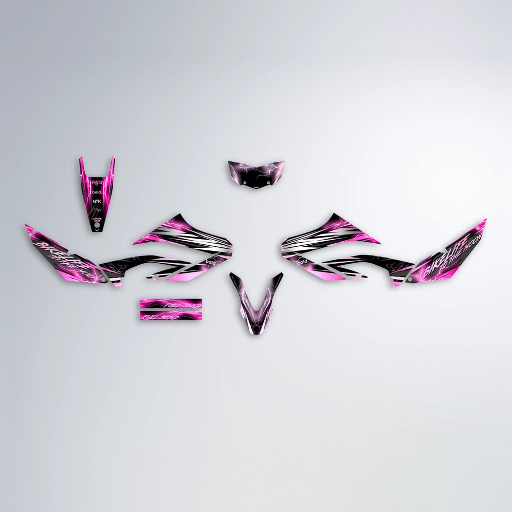 TRINITY Yamaha WR 125X graphics kit parts layout in Flamingo