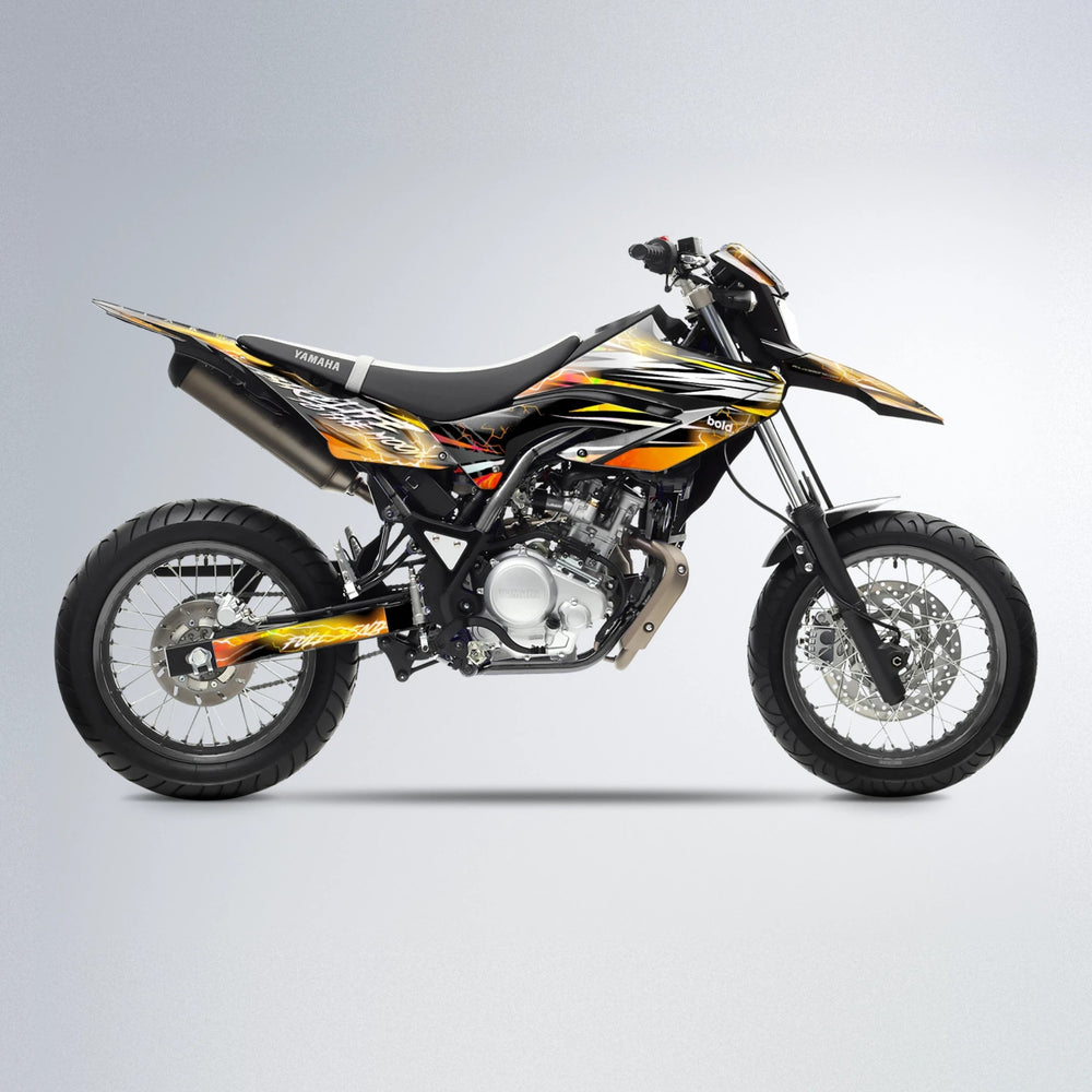 TRINITY Yamaha WR 125X supermoto graphics kit in Orange & Yellow
