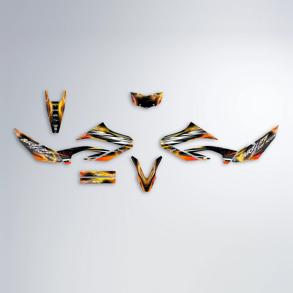 TRINITY Yamaha WR 125X graphics kit parts layout in Orange & Yellow