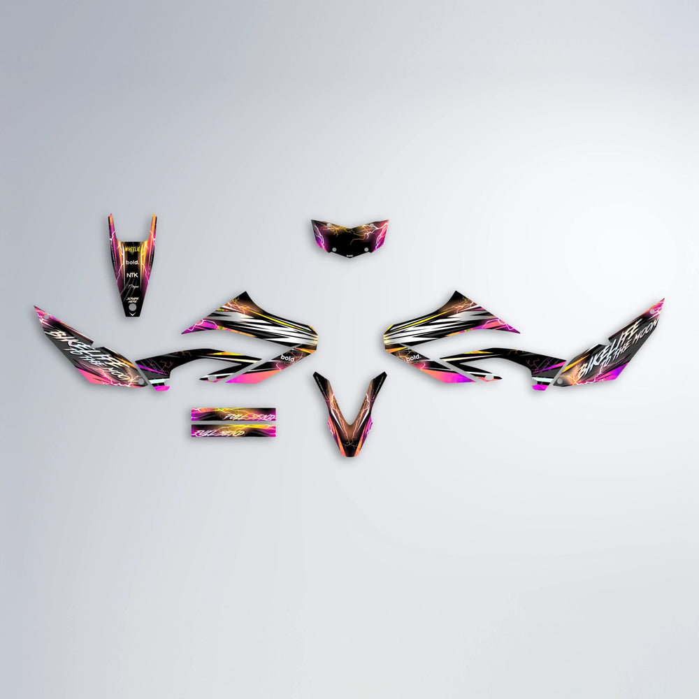 TRINITY Yamaha WR 125X graphics kit parts layout in Pink & Yellow