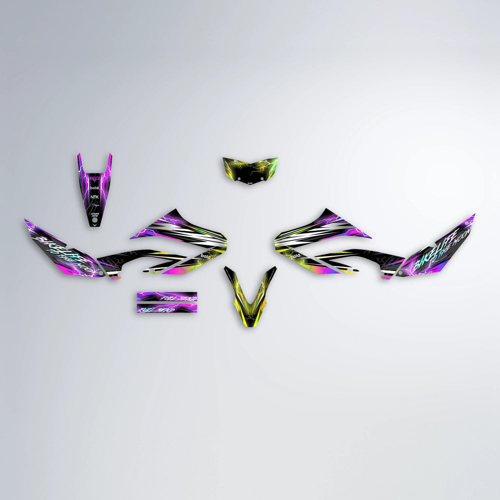 TRINITY Yamaha WR 125X graphics kit parts layout in Purple & Yellow