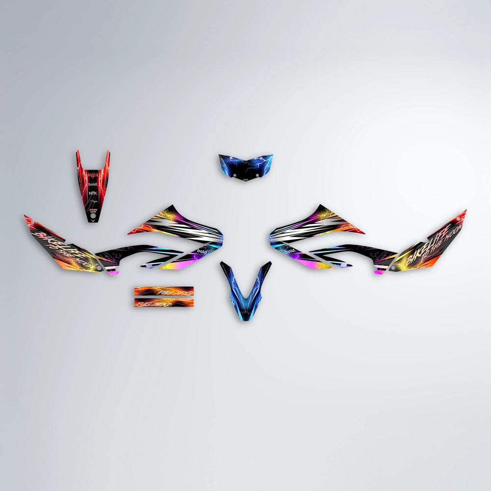 TRINITY Yamaha WR 125X graphics kit parts layout in Sunset Fade