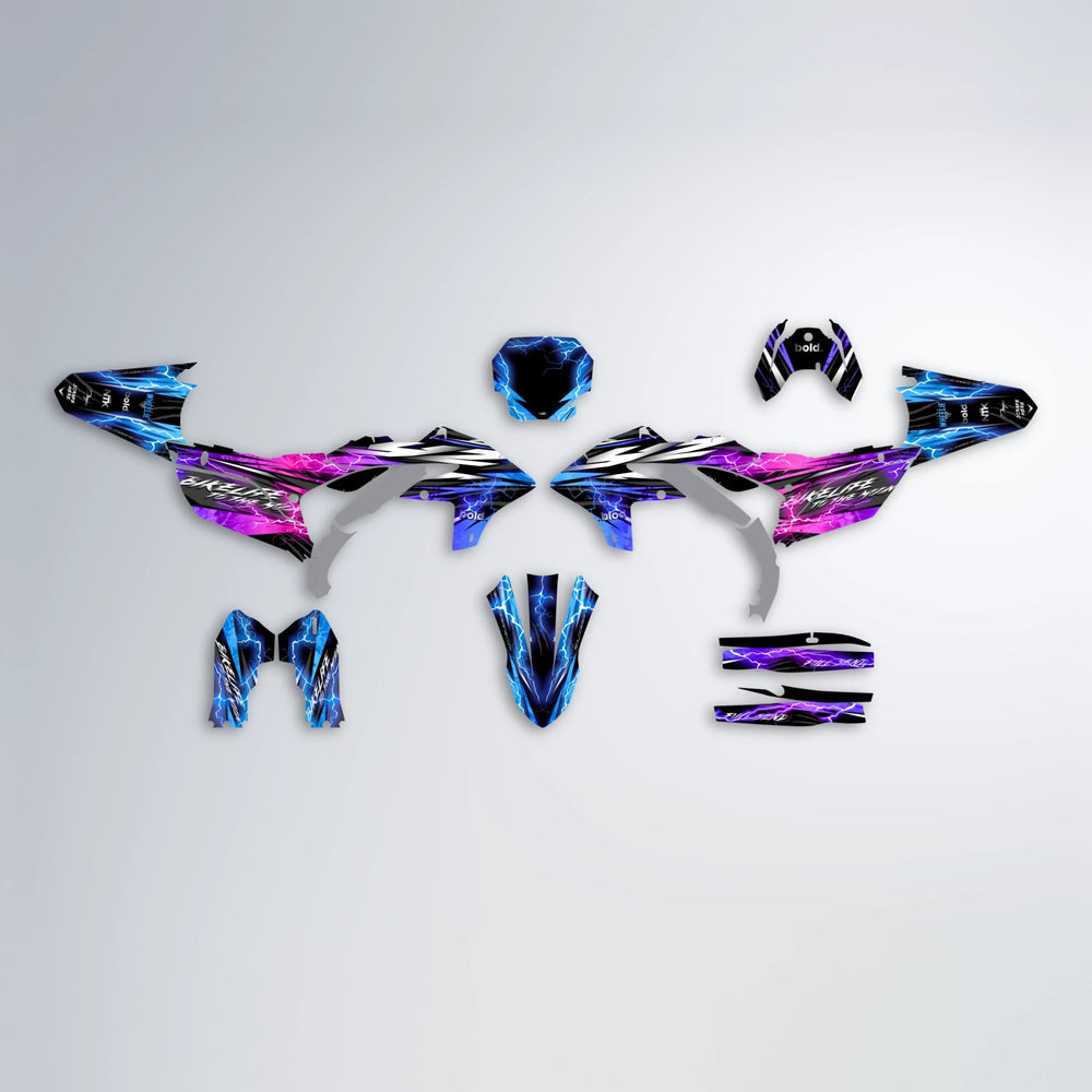 TRINITY Yamaha YZF MX graphics kit parts layout in Blue Purple Fade