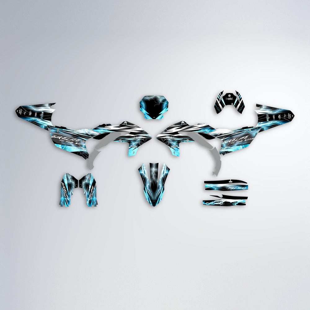 TRINITY Yamaha YZF MX graphics kit parts layout in Light Blue & White