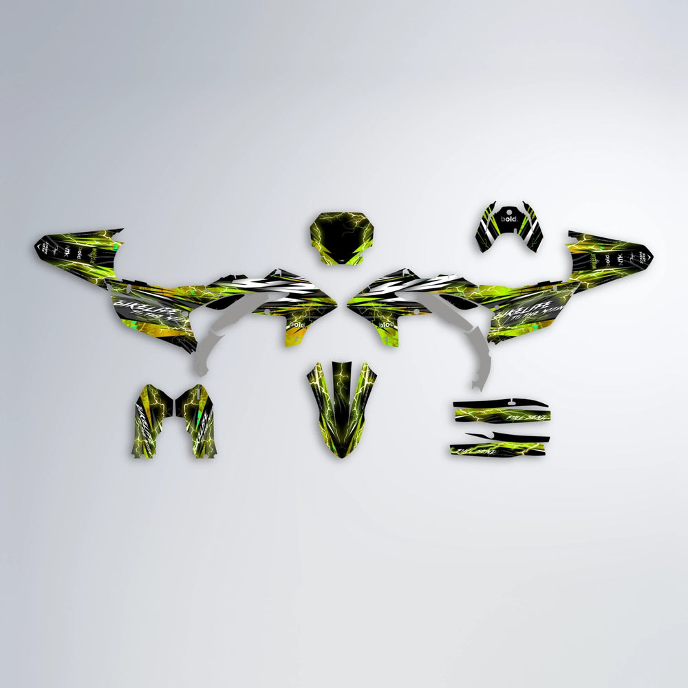 TRINITY Yamaha YZF MX graphics kit parts layout in Olive