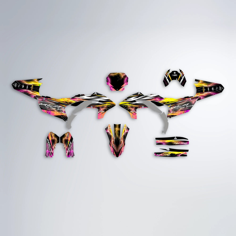 TRINITY Yamaha YZF SM graphics kit parts layout in Pink & Yellow