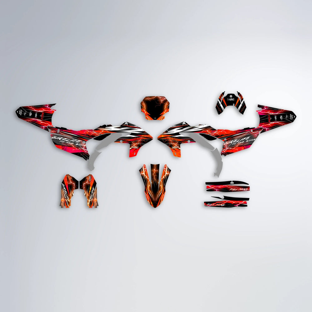 TRINITY Yamaha YZF SM graphics kit parts layout in Red & Orange