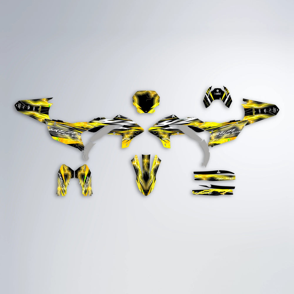 TRINITY Yamaha YZF SM graphics kit parts layout in Yellow