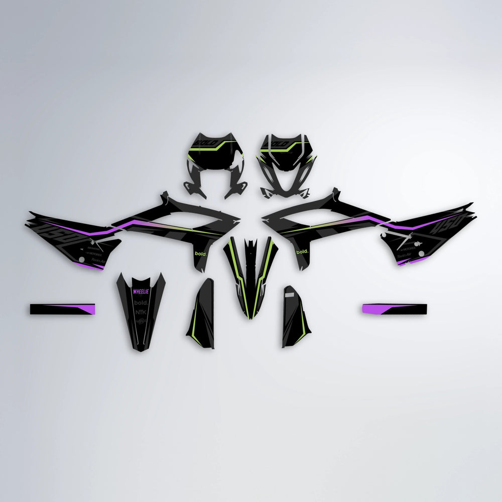TRONIC Beta graphics kit parts layout in Purple & Yellow