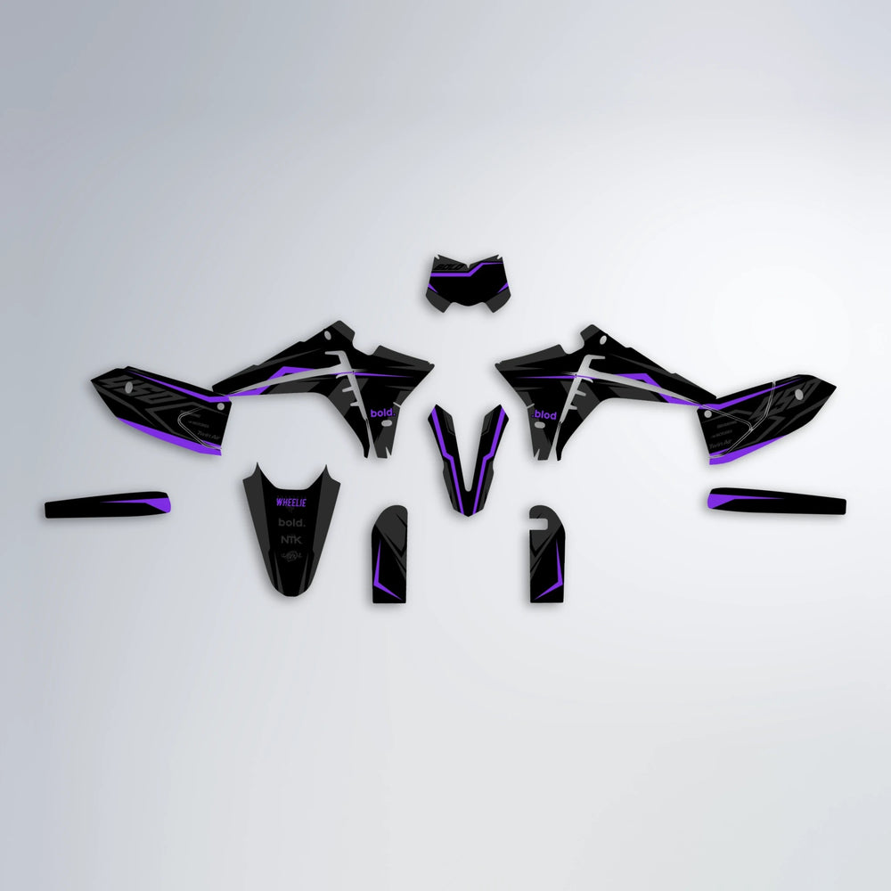 TRONIC Fantic graphics kit parts layout in Purple