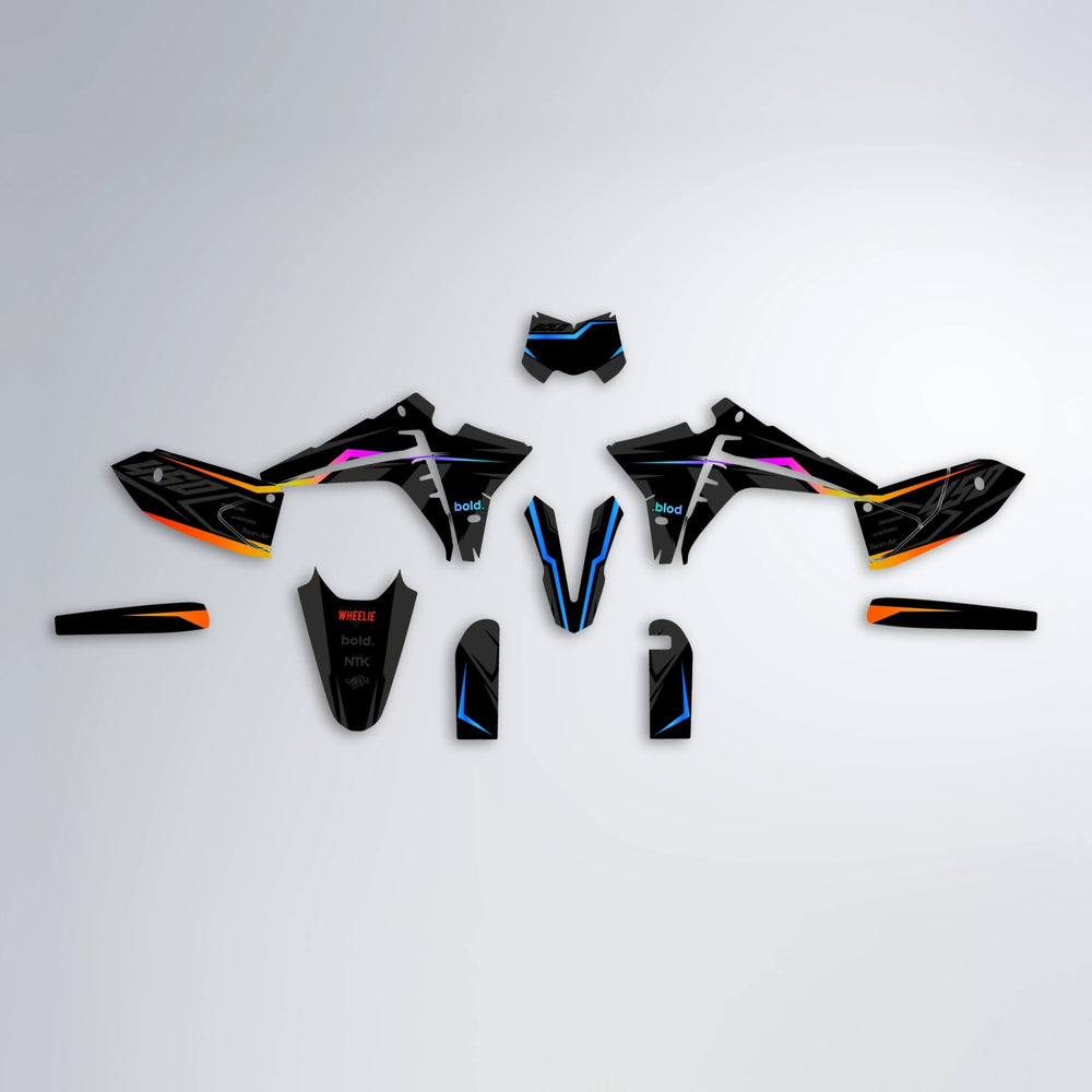 TRONIC Fantic graphics kit parts layout in Sunset Fade