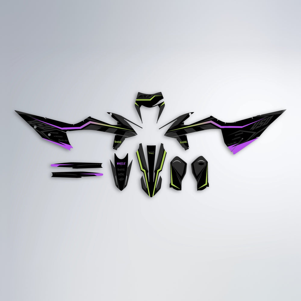 TRONIC graphics kit parts layout in Purple & Yellow
